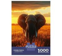 Rompecabezas De 1000 Piezas para Adolescentes Elephant in Golden Field at Sunset Rompecabezas para Adultos Juegos Relajantes Decoración Interacción Entre Padres E Hijos 52x38cm/1000pcs