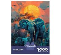 Rompecabezas De 1000 Piezas para Adolescentes Elephant Sunset Majesty Rompecabezas Juegos De Relajación Análisis Y Lógica Desafío Educativo 38x26cm/1000pcs
