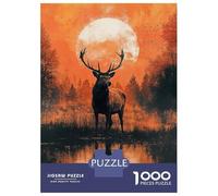Rompecabezas De 1000 Piezas para Adolescentes Elk in Forest with Full Moon Rompecabezas para Adultos Juegos Relajantes Vacaciones En Casa Matar El Tiempo 52x38cm/1000pcs