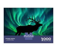 Rompecabezas De 1000 Piezas para Adolescentes Elk Silhouette Under Aurora Borealis Rompecabezas para Adultos Juego Familiar Pero Divertido Y Humorístico Regalos para Reducir El Estrés 52x38cm/1000pcs