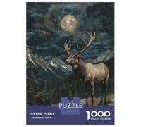 Rompecabezas De 1000 Piezas para Adolescentes Elk Under Moonlight Rompecabezas para Adultos Juego Práctico Pero Divertido Y Humorístico para Cumpleaños, Navidad 38x26cm/1000pcs