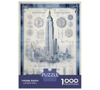 Rompecabezas De 1000 Piezas para Adolescentes Empire State Building Blueprint Rompecabezas para Adultos Juguete Decoración De Pared Decoración Perfecta Regalos Y Cumpleaños Únicos 52x38cm/1000pcs