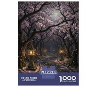Rompecabezas De 1000 Piezas para Adolescentes Enchanted Cherry Blossom Path at Night Rompecabezas para Adultos Juego De Ingenio Decoración Ayuda A Ejercitar El Cerebro 52x38cm/1000pcs
