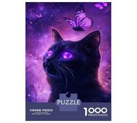Rompecabezas De 1000 Piezas para Adolescentes Enchanted Feline & Butterfly Rompecabezas para Adultos Juego Práctico Mejora La Memoria para Cumpleaños, Navidad 38x26cm/1000pcs