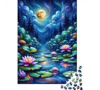 Rompecabezas De 1000 Piezas para Adolescentes Enchanted Night Lotus Pond Rompecabezas para Adultos Juego De Ingenio Decoración Ayuda A Ejercitar El Cerebro 52x38cm/1000pcs
