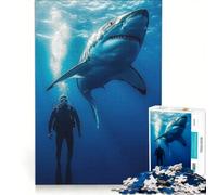 Rompecabezas de 1000 Piezas para Adolescentes Encuentro con el Gran Tiburón Blanco, Juego Imposible, Difícil y Reto, Cumpleaños y Navidad 50X75CM