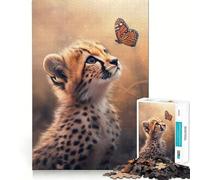 Rompecabezas de 1000 Piezas para Adolescentes Encuentro Entre Guepardo y Mariposa Juego Divertido y Estimulante para la Mente Juego Ideal para cumpleaños (38x26cm)