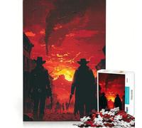Rompecabezas de 1000 Piezas para Adolescentes Enfrentamiento en un Pueblo del Oeste al Atardecer Divertidos Juegos Que desafían a Todos a completarlos Toda la Familia 38x26cm