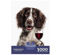 Rompecabezas De 1000 Piezas para Adolescentes English Springer Spaniel with Wine Glass Portrait Rompecabezas Juegos Relajantes Regalos para Mujeres Cumpleaños 70x50cm/1000pcs