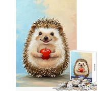 Rompecabezas de 1000 Piezas para Adolescentes Erizo Sonriente con Manzana Juguete para Pintar decoración de Pared Regalo Divertido Juego de ingenio para Mejorar el Amor en Pareja tamaño 50x75cm