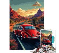 Rompecabezas de 1000 Piezas para Adolescentes Escarabajo Rojo en la Carretera del Desierto Rompecabezas para Adultos Juego de ingenio Divertido humorístico difícil y desafiante (tamaño 38x26cm)