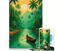 Rompecabezas de 1000 Piezas para Adolescentes Escena de río Tropical con Barco Juego de Ajuste preciso, concentración, diversión, Ocio, decoración navideña para la Pared (38x26cm)