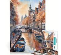 Rompecabezas de 1000 piezas para adolescentes Escena de un canal en Ámsterdam Arte de corte preciso Regalo para el desarrollo cognitivo Momento de juego tranquilo Regalo de decoración navideña 50x75cm
