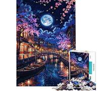 Rompecabezas de 1000 Piezas para Adolescentes Escena Nocturna de los Canales de Venecia con la Luna Rompecabezas de ingenio con Corte de precisión para cumpleaños y Navidad (Tamaño 38x26cm)