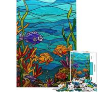 Rompecabezas de 1000 piezas para adolescentes escena submarina con vidrieras y peces rompecabezas para adultos juego práctico ideal para pasar el tiempo en casa durante las vacaciones (tamaño 38x52cm)