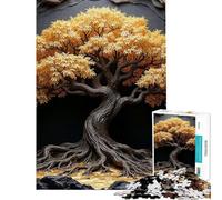 Rompecabezas de 1000 Piezas para Adolescentes Escultura de árbol Dorado con Fondo Oscuro Rompecabezas para Adultos Juegos relajantes para Mejorar la Memoria Regalo para cumpleaños y Ocasiones