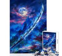 Rompecabezas de 1000 Piezas para Adolescentes Espada Azul mística bajo la luz de la Luna Juguetes de Bricolaje Regalos de cumpleaños Juego de ingenio Adecuado para decoración de Escritorio 50x75cm