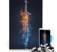 Rompecabezas de 1000 Piezas para Adolescentes: Espada Elemental Fuego y Hielo, Juego Educativo, Carrera de Velocidad Manual, Juego de desafío único 38x26cm