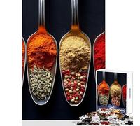 Rompecabezas de 1000 Piezas para Adolescentes Especias en cucharas sobre Fondo Negro Juego Imposible de análisis y lógica Juguetes de decoración para el hogar Regalos para Reducir el estrés (50x75cm)