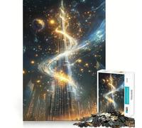 Rompecabezas de 1000 Piezas para Adolescentes Espiral Celestial - Paisaje Nocturno místico del Burj Khalifa Juego Divertido y Estimulante para ejercitar la Mente Juego Ideal para cumpleaños (38x52cm)