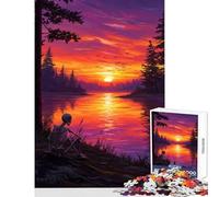 Rompecabezas de 1000 Piezas para Adolescentes Esqueleto contemplando la Puesta de Sol Junto al Lago Juguete para decoración de Pared Regalo de cumpleaños Juego práctico Interesante para Reducir