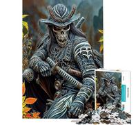 Rompecabezas de 1000 Piezas para Adolescentes Esqueleto de Guerrero samurái Rompecabezas para Adultos Juegos relajantes Regalos para Mujeres cumpleaños y Navidad (tamaño 38x26cm)
