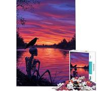 Rompecabezas de 1000 Piezas para Adolescentes Esqueleto y Cuervo al Atardecer Actividades Divertidas en casa Juego Educativo de desafío difícil para Mayores de 14 años 50x75cm