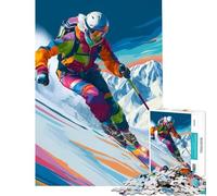 Rompecabezas de 1000 Piezas para Adolescentes Esquiador Colorido en una Ladera de montaña Juego de ingenio Educativo Regalos y Actividades de Aprendizaje Tamaño 75x50cm