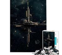 Rompecabezas de 1000 Piezas para Adolescentes Estación Espacial en la Noche Estrellada Juego de ingenio Juguete desafiante decoración para el hogar (Tamaño 38x52cm)