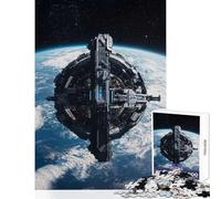 Rompecabezas de 1000 Piezas para Adolescentes estación Espacial Orbital sobre la Tierra Juguete Educativo Regalo de cumpleaños Juego práctico con póster a Juego y Hoja de Trivia tamaño 38x52cm