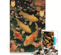 Rompecabezas de 1000 Piezas para Adolescentes Estanque de Peces koi con faroles, Juego Imposible, interacción Entre Padres e Hijos, cumpleaños 38x52cm