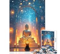 Rompecabezas de 1000 Piezas para Adolescentes Estatua de Buda en un Templo con Luces Juego práctico para Toda la Familia Juguetes de decoración para el hogar Un Reto para completar (38x52cm)