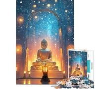 Rompecabezas de 1000 Piezas para Adolescentes Estatua de Buda en un Templo con Luces Rompecabezas para Adultos Juguetes de Bricolaje análisis y lógica cumpleaños (tamaño 38x26cm)