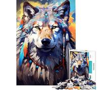 Rompecabezas de 1000 Piezas para Adolescentes Estilo Bohemio Espiritual Lobo desafiante para completar Mejora la Memoria Juguetes DIY para Mayores de 14 años (38x52cm)