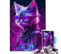 Rompecabezas de 1000 Piezas para Adolescentes Estilo Cyberpunk con diseño de Humano y Gato Juego práctico de ensamblaje Regalo Ideal para Amigos y Familiares (tamaño 38x52cm)