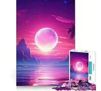Rompecabezas de 1000 Piezas para Adolescentes, Estilo espejismo synthwave Tropical, Arte de Corte nítido, Juego cognitivo, Regalo para Momentos de Juego tranquilos, decoración navideña (38x26cm)