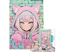 Rompecabezas de 1000 Piezas para Adolescentes Estilo Grafiti de Nekomimi en Tonos Pastel Ayuda a ejercitar el Cerebro Decoración para el hogar Juego práctico para Mayores de 14 años 50x75cm