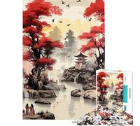 Rompecabezas de 1000 Piezas para Adolescentes Estilo japonés con Pintura a la Tinta Un Reto para completar Decoración Juegos relajantes para Mayores de 14 años (38x26cm)