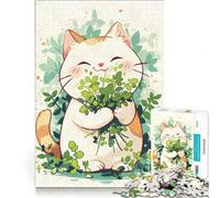 Rompecabezas de 1000 Piezas para Adolescentes, Estilo Kawaii, con diseño de Gato Feliz y Hierba gatera Juegos relajantes, desafío difícil Colección de Artistas Bellas Artes 38x52cm