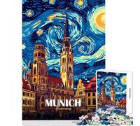 Rompecabezas de 1000 Piezas para Adolescentes Estilo Múnich Alemania con Paisaje Urbano y temática de Noche Estrellada Juegor Ideal para Parejas Juguetes de Bricolaje Regalos para Amigos yres