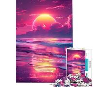 Rompecabezas de 1000 Piezas para Adolescentes Estilo neón synthwave Atardecer Juego práctico y adictivo para Cultivar la Paciencia Regalo de cumpleaños y decoración del hogar (tamaño 38x26cm)