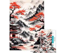 Rompecabezas de 1000 Piezas para Adolescentes Estilo Templo japonés con Tinta Ideal para Adultos Juegos relajantes una Obra de Arte Regalos para Reducir el estrés (tamaño 38x26cm)