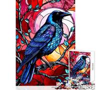 Rompecabezas de 1000 Piezas para Adolescentes Estilo vidriera de Cuervo Juegos Familiares Carrera de Velocidad Manual Juguetes antiestrés Cada Pieza es única (50x75cm)