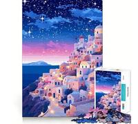 Rompecabezas de 1000 Piezas para Adolescentes Estrellas de Santorini Grecia Arte de Corte Fino Entrenamiento de concentración Juego Divertido para Momentos de Tranquilidad (38x26cm)