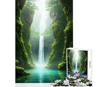 Rompecabezas de 1000 Piezas para Adolescentes: exuberante Cascada Oasis Juguetes antiestrés Ideas de Regalo Juegos educativos con póster a Juego y Hoja de Trivia 38x26cm