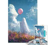 Rompecabezas de 1000 Piezas para Adolescentes Fantasma con Globo en un Campo de Flores Difícil y desafiante Decoración para el hogar Juguetes antiestrés Apto para Mayores de 14 años 50x75cm