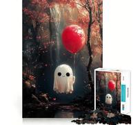 Rompecabezas de 1000 Piezas para Adolescentes Fantasma de otoño con Globo,diseño artístico de líneas limpias,Juego Creativo,Juguete Relajante, (38x52cm)