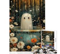 Rompecabezas de 1000 Piezas para Adolescentes Fantasma en la bañera con diseño Floral Rompecabezas de 1000 Piezas para ejercitar la Mente Un Gran Regalo para Juegos y Actividades Familiares (38x26cm)