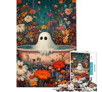 Rompecabezas de 1000 Piezas para Adolescentes Fantasma en una bañera con Flores Rompecabezas para Adultos Juegos Divertidos de análisis y lógica cumpleaños (tamaño 38x26cm)