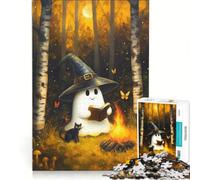 Rompecabezas de 1000 Piezas para Adolescentes Fantasma Leyendo Junto a una fogata con un Gato Juguete Educativo para la diversión Familiar Ideal para Decorar el Escritorio 38x52cm